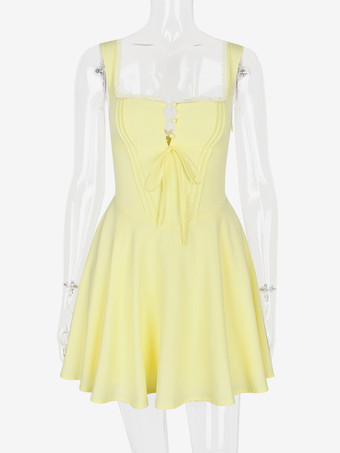 リトルブラックドレス タイフロント レースアップ ショート スウィングドレス