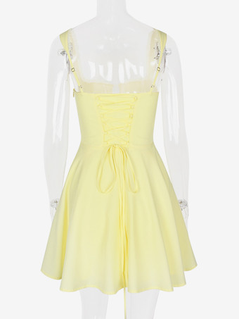 リトルブラックドレス タイフロント レースアップ ショート スウィングドレス