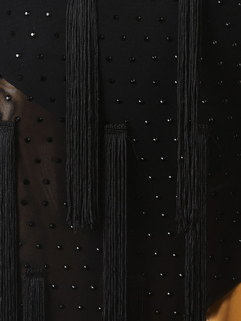 ラテンダンスドレス ブラック レディース ライクラ スパンデックス ドレス セクシー フリンジ ラテン ダンサー ダンスウェア