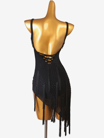 ラテンダンスドレス ブラック レディース ライクラ スパンデックス ドレス セクシー フリンジ ラテン ダンサー ダンスウェア