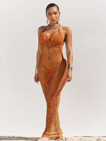 ラクダ色 ビキニ トライアングル ホルター ソング カットアウト ドレス ビーチ サマー 3点セット