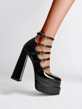 Women's Heel Sandals Round Toe Chunky Heel PU Leather Sandals