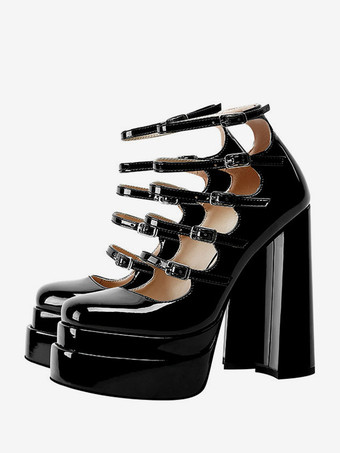 Women's Heel Sandals Round Toe Chunky Heel PU Leather Sandals