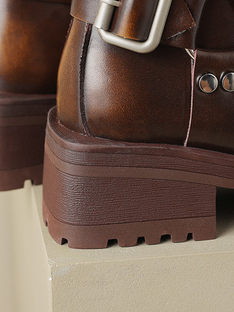 レディース アンクルブーツ ブラック バックル ブーティ PUレザー ラウンドトゥ パピーヒール