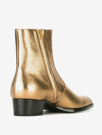 Men's Chelsea Boots Gold Chunky Heel Round Toe Fashion High Gloss Short Boots