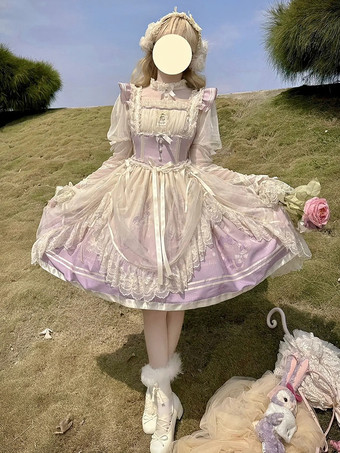 ラベンダーカラースイートロリータドレス ポリエステル ノースリーブ スイートジャンパー ロリータドレス