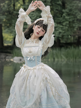 ライトスカイブルースイートロリータドレス ポリエステル ノースリーブ スイートジャンパー ロリータドレス