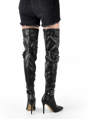 Botas sobre la rodilla de talla grande Botas sobre la rodilla con detalle de hebilla y punta puntiaguda