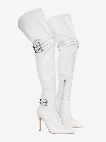Botas sobre la rodilla de talla grande Botas sobre la rodilla con detalle de hebilla y punta puntiaguda