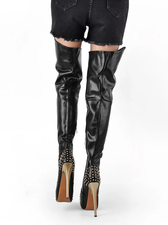 セクシーなスタッドオーバーニーブーツプラットフォームハイヒールサイハイブーツ