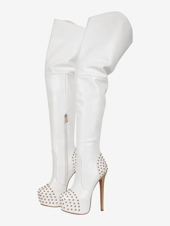 セクシーなスタッドオーバーニーブーツプラットフォームハイヒールサイハイブーツ