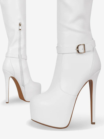 セクシーなオーバーニーブーツ プラットフォーム カットアウト バックルディテール ハイヒール サイハイブーツ プラスサイズ