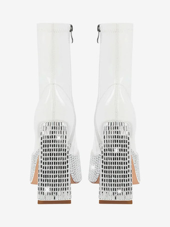 ブラック ラインストーン アンクルブーツ プラットフォーム ラウンドトゥ チャンキーヒール ブーティ