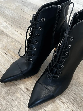 Botines con cordones negros Botines de vestir con tacón de aguja y punta puntiaguda