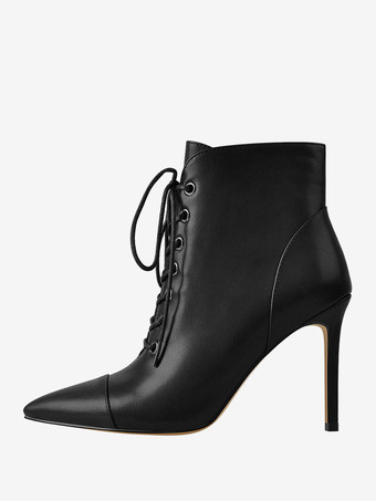 negro Botines con cordones negros Botines de vestir con tacón de aguja y punta puntiaguda