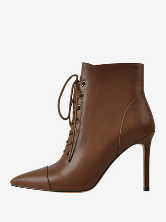 Botines con cordones negros Botines de vestir con tacón de aguja y punta puntiaguda