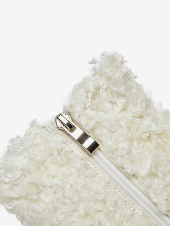 フェイクシアリング アンクルブーツ ホワイト プラットフォーム ラウンドトゥ チャンキーヒール ブーティ