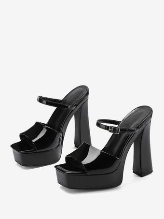 ハイヒール セクシー サンダル プラットフォーム ブラック スクエアトゥ 1.2" 5.1" セクシー シューズ