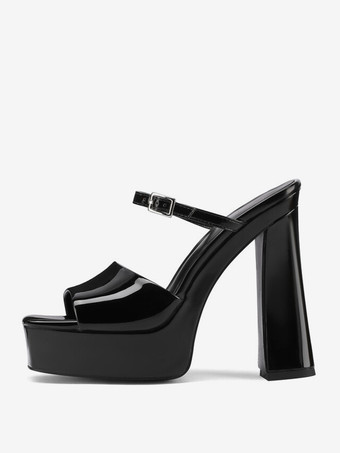 ハイヒール セクシー サンダル プラットフォーム ブラック スクエアトゥ 1.2" 5.1" セクシー シューズ