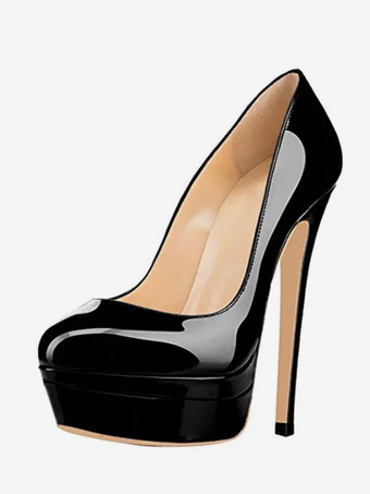 ブラック グレー プラットフォーム パンプス ハイヒール ラウンドトゥ スリッポン ドレスシューズ