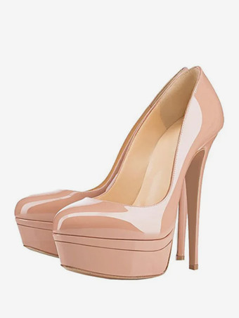 肌色グレー プラットフォーム パンプス ハイヒール ラウンドトゥ スリッポン ドレスシューズ