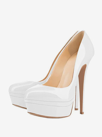 ホワイト グレー プラットフォーム パンプス ハイヒール ラウンドトゥ スリッポン ドレスシューズ