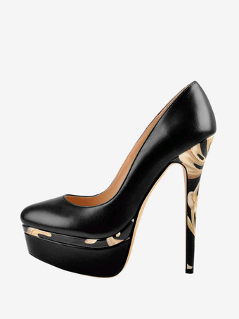 ブラックゴールドグレー プラットフォーム パンプス ハイヒール ラウンドトゥ スリッポン ドレスシューズ