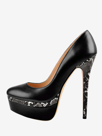 ブラックシルバーグレー プラットフォーム パンプス ハイヒール ラウンドトゥ スリッポン ドレスシューズ