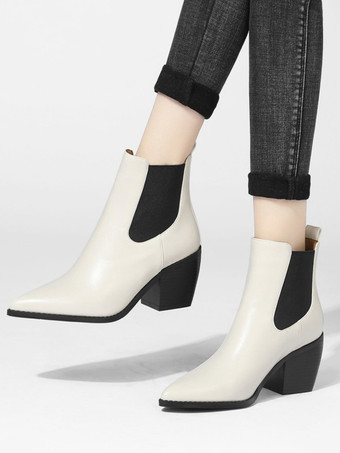 レディース ポインテッドトゥ チェルシーブーツ チャンキーヒール