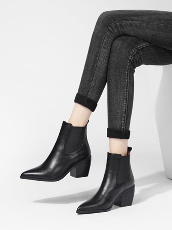 レディース ポインテッドトゥ チェルシーブーツ チャンキーヒール