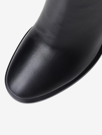 ブラック ブロックヒール アンクルブーツ バックルディテール ラウンドトゥ ブーティ