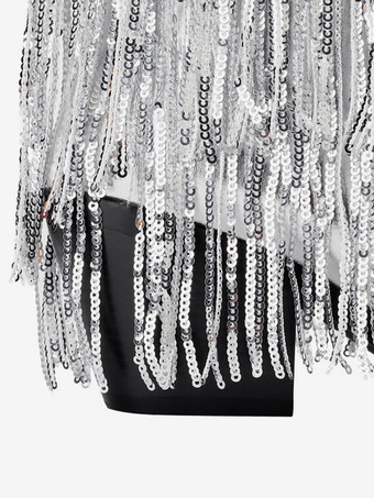 シルバー パーティー アブクルブーツ スパンコール タッセル ポインテッドトゥ ブロックヒール ブーティ