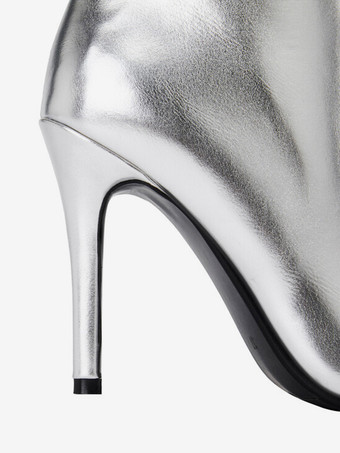 シルバーパーティーニーハイブーツポインテッドトゥハイヒールブーツ