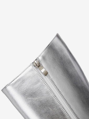 シルバーパーティーニーハイブーツポインテッドトゥハイヒールブーツ