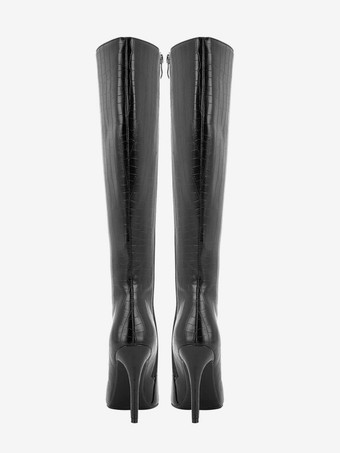 Stivali al ginocchio con motivo pietra nera Stivali al ginocchio con tacco a spillo e punta a punta