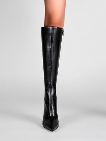 Stivali al ginocchio con motivo pietra nera Stivali al ginocchio con tacco a spillo e punta a punta