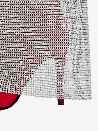 レディース パーティー ニーハイブーツ ラインストーン フォールドオーバー レッド ポインテッドトゥ ハイヒールブーツ