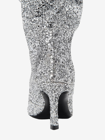 グリッターパーティーニーブーツ ポインテッドトゥ スラウチニーハイブーツ