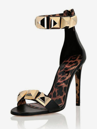 ハイヒールサンダル スタッド オープントゥ スティレットヒール パーティーシューズ