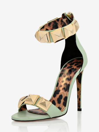 ハイヒールサンダル スタッド オープントゥ スティレットヒール パーティーシューズ