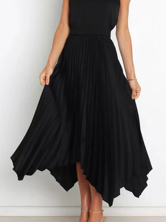 ブラック カジュアルスカート ヴィンテージ アコーディオン プリーツ ハンカチーフ ロングスカートワインレッド