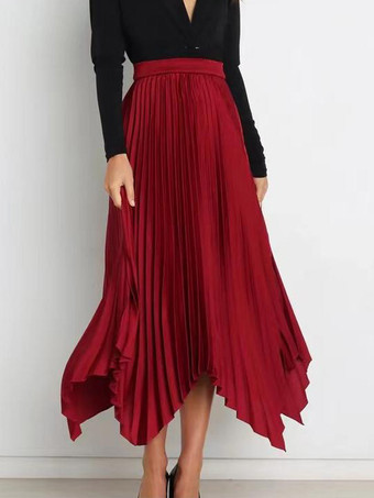 ワインレッド カジュアルスカート ヴィンテージ アコーディオン プリーツ ハンカチーフ ロングスカートワインレッド
