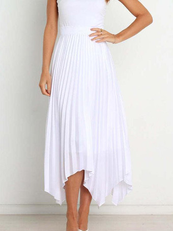 ホワイト カジュアルスカート ヴィンテージ アコーディオン プリーツ ハンカチーフ ロングスカートワインレッド