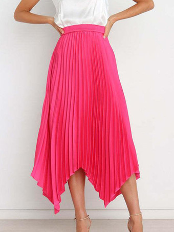 ローズレッドカジュアルスカート ヴィンテージ アコーディオン プリーツ ハンカチーフ ロングスカートワインレッド