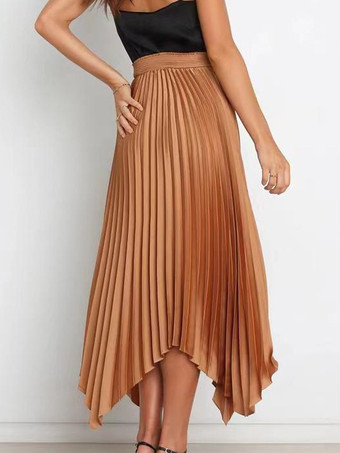 カジュアルスカート ヴィンテージ アコーディオン プリーツ ハンカチーフ ロングスカートワインレッド