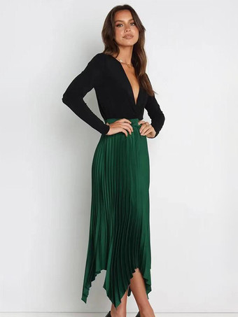 カジュアルスカート ヴィンテージ アコーディオン プリーツ ハンカチーフ ロングスカートワインレッド