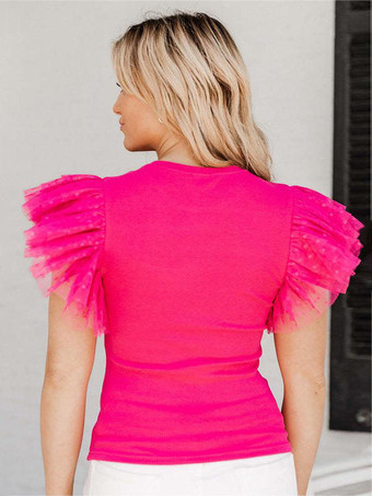 ホワイトTシャツ フリル 半袖 ラウンドネック カジュアルTシャツ