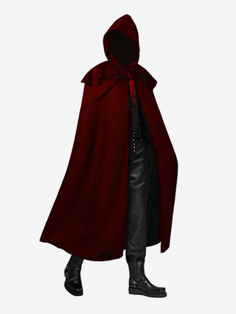 レッド 赤いヴィンテージアクセサリー レトロポリエステル ポリエステル繊維 マント 男性用レトロコスチューム バーガンディ