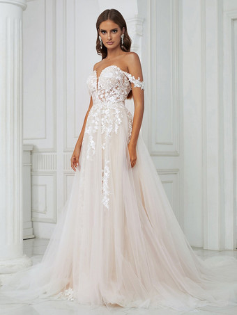 トレーン付きウェディングドレス Aライン ノースリーブ レース スウィートハートネック ブライダルドレス