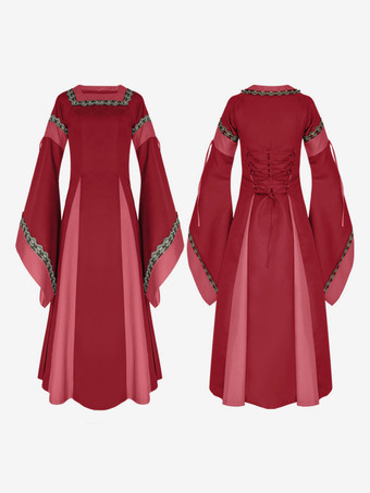 レッド パープルレトロコスチューム 女の子用マリーアントワネットコスチューム ポリエステルドレス ドレス レトロ仮面舞踏会ドレス バーガンディ